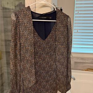 Iris Setlakwe Navy and Tan V-Neck Blouse